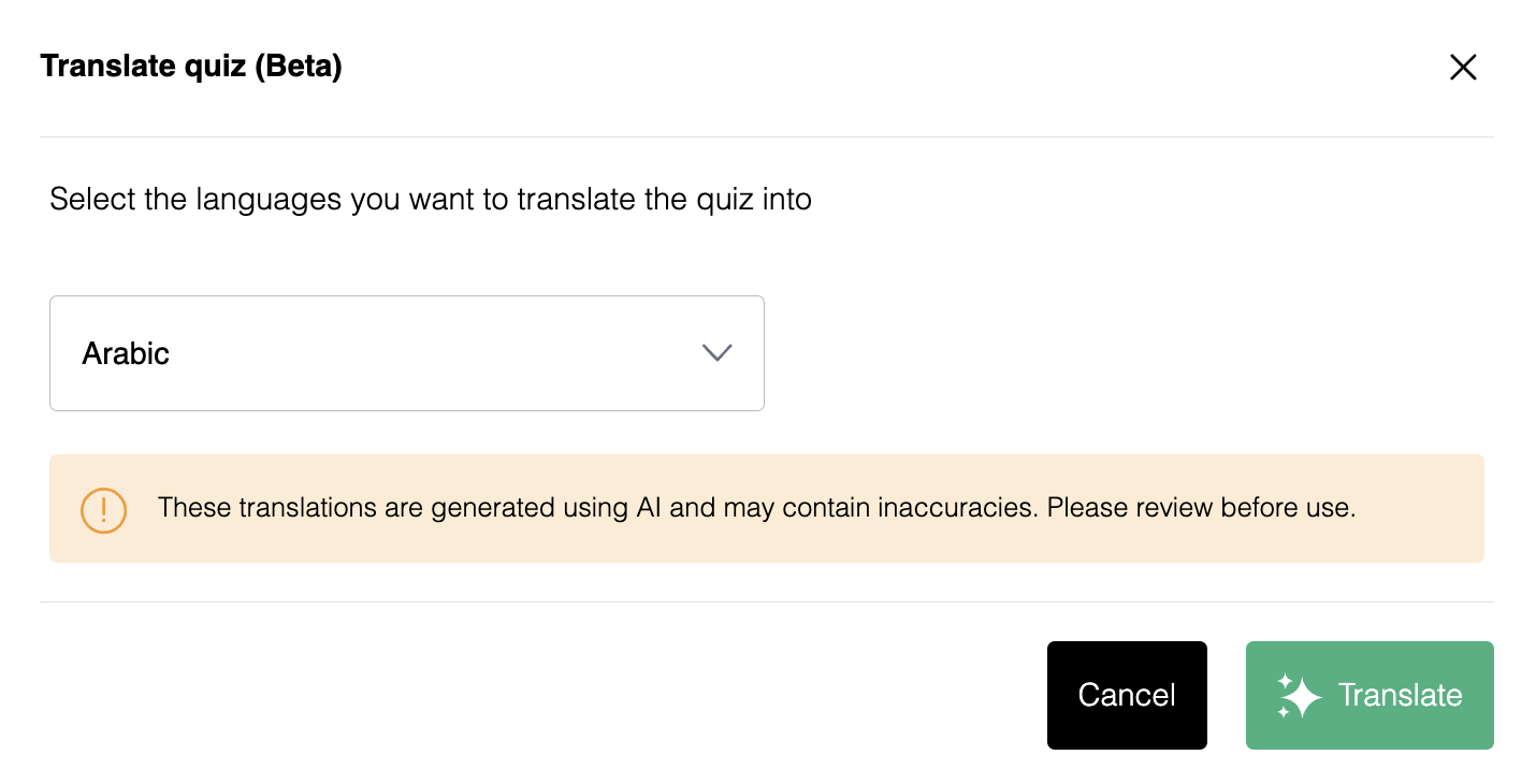 Translate quiz option in the quiz editor